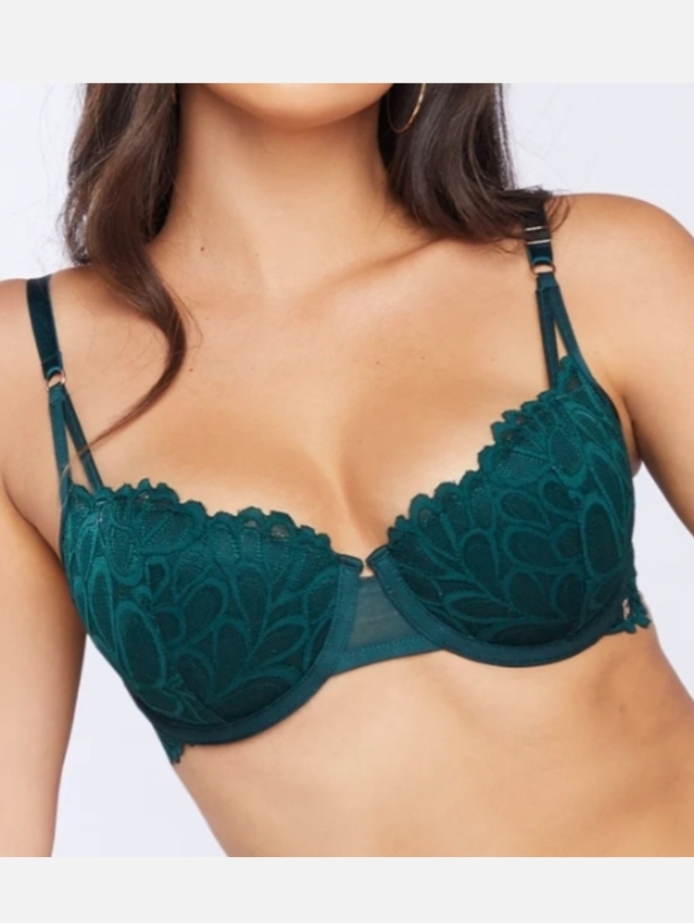 Savage x Fenty Underworld dark green lightly lined balconette lace underwire bra